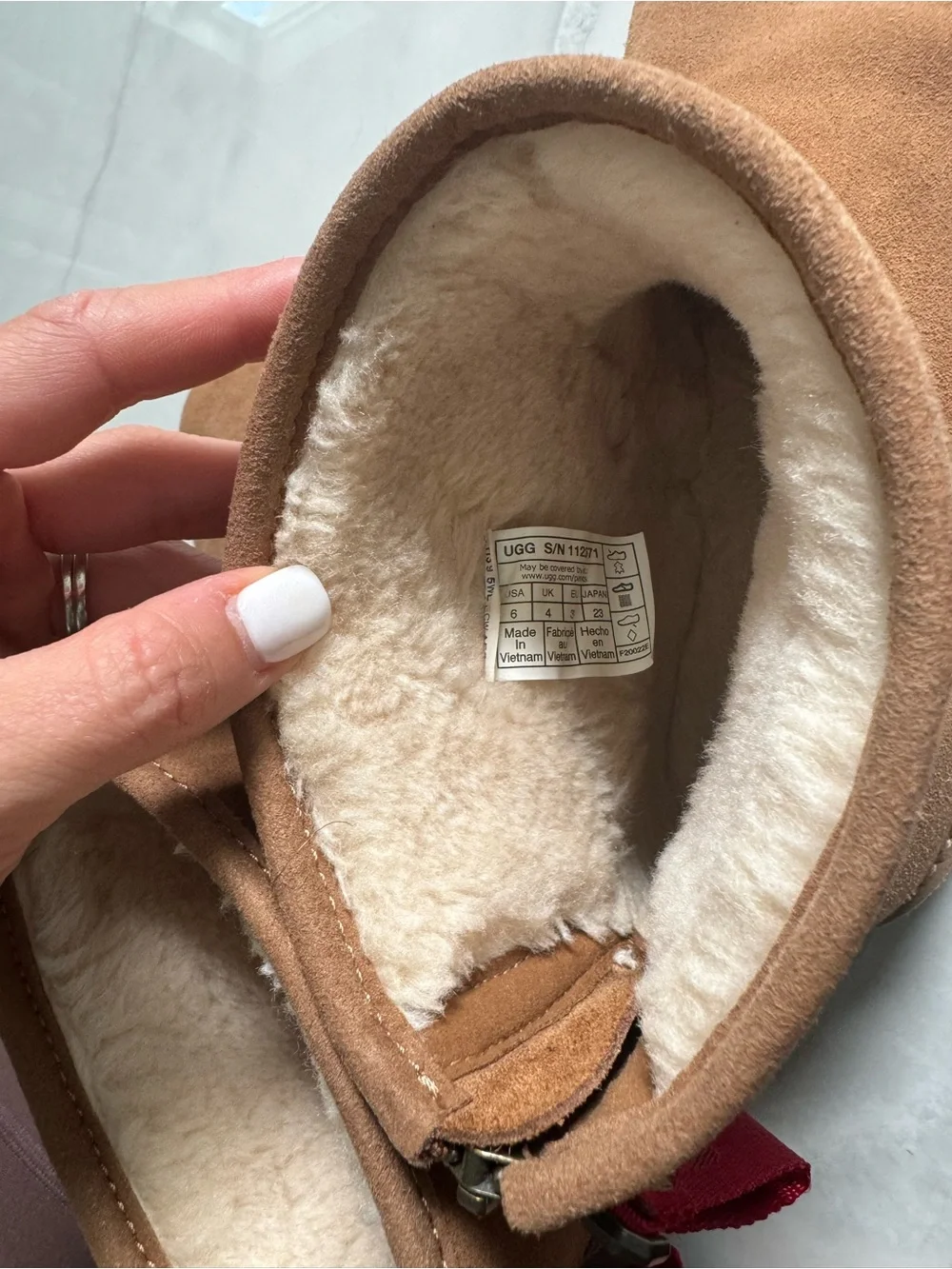 UGG Mini Ankle Boots in Chestnut with Red Pull Tab - Size 6